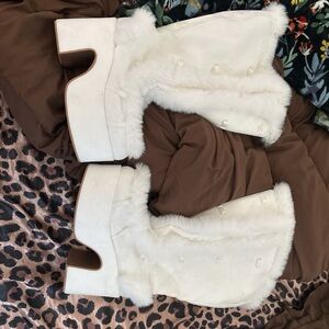 White Faux Fur Platform Boots